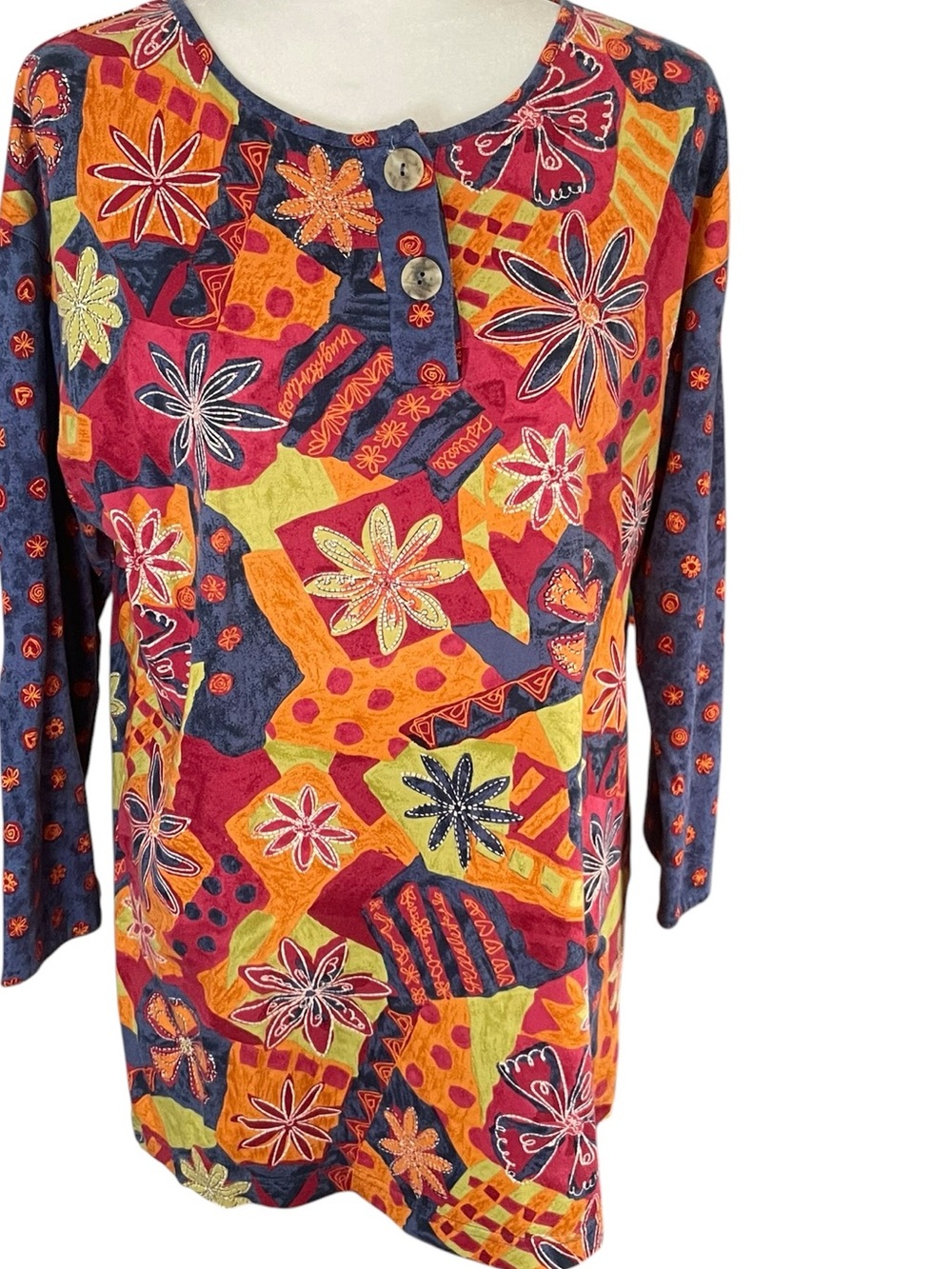 Vintage Carole Little Sport Petites Colorful Patchwork Top SZ M Artsy Geometric
